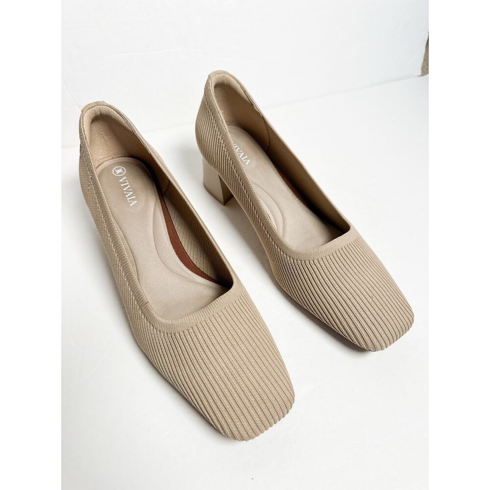 Vivaia Melody 2.0 Beige Square Toe Block Heel Pumps Size 40 US 9